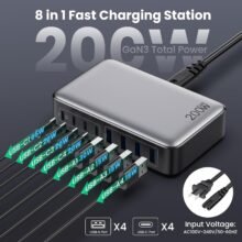 200W USB C Charger Block, GaN III 8-Port USB C